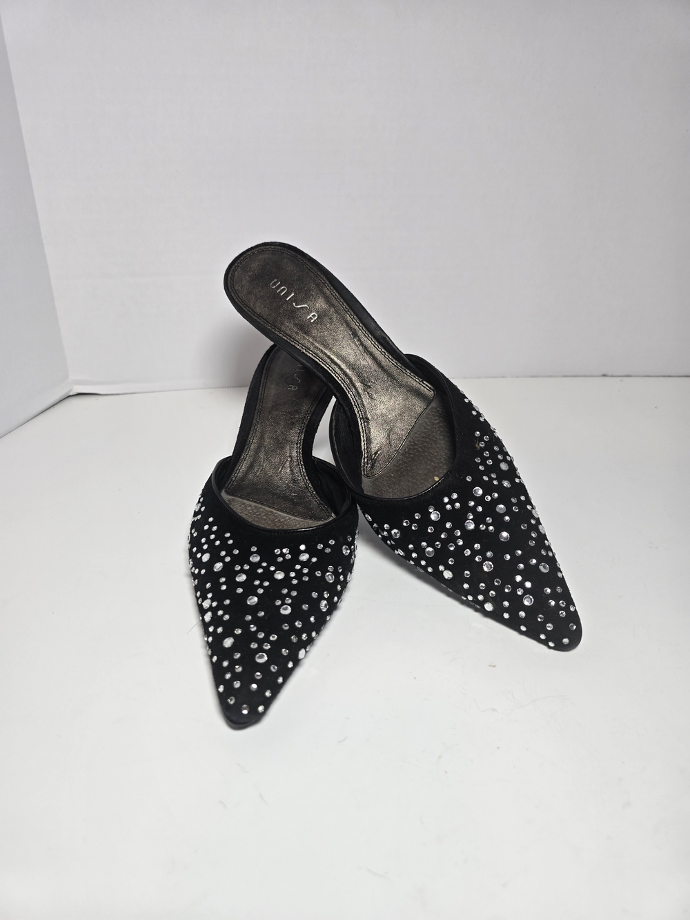 UNISA Black Embellished Pointed-Toe Mule